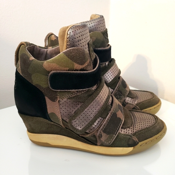 Ash Platform Trainer Army Green Gold Metallic Suede Velcro Closure Woman 38 EUC - Picture 3 of 9